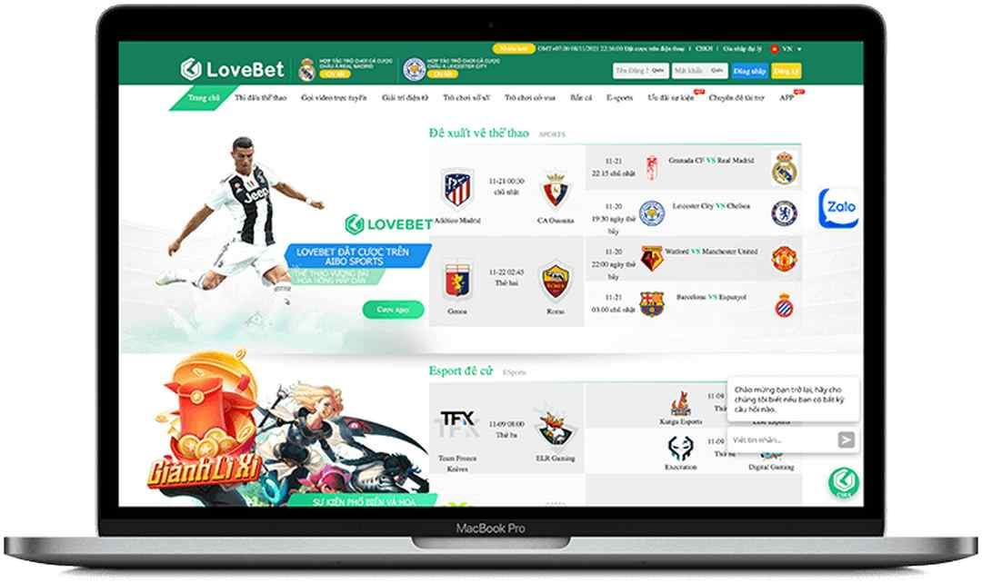 Giao diện Lovebet bắt mắt với nhiều dịch vụ đa dạng